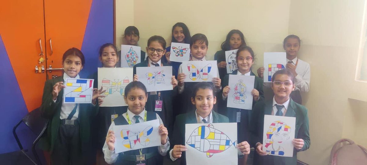 DPSJaipur's tweet photo. The Piet Mondrian art activity proved to be an engaging and educational experience for our classes. Through their own Mondrian-inspired compositions, students had an opportunity to experiment with color and shapes, fostering their creativity and artistic expression.#pietmondrian https://t.co/Gd8uO5rDf9