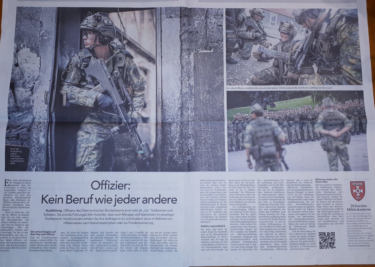 artaxosb's tweet photo. Doppelseitige bezahlte Anzeigen sieht man im @Kurierat doch nicht so oft. Das österreichische #Bundesheer leistet sich das.
#Geldsegen https://t.co/mi4fTvte1f