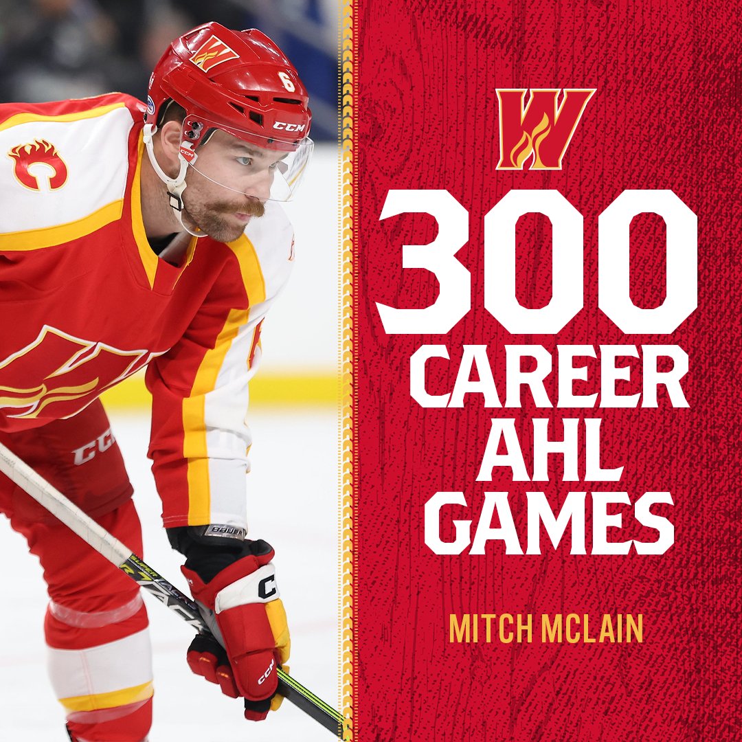 AHLWranglers's tweet photo. Congrats to Mitch McLain who skated in his 300th career AHL game and Colton Poolman who appeared in his 200th career AHL contest tonight! 👏 https://t.co/SmrduNPnW2