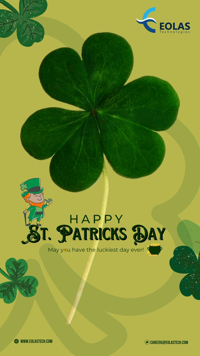 eolasmahe's tweet photo. May your day be touched by a bit of Irish luck! Happy St. Patrick's Day! 🍀

#StPatricksDay #IrishLuck #eolastech #mahe https://t.co/PSNc3m7qms