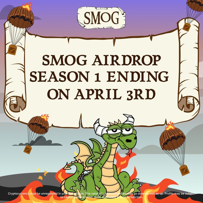 🔥📷 HUGE AIRDROP ANNOUNCEMENT 📷📷 Season 1 of our  will end on April 3rd! Complete

quests to take part! 📷zealy.io/cw/smogtokenai… will be more weighted to buying and holding $SMOG. 📷 Read thread for details. 📷 📷 📷💸📜
