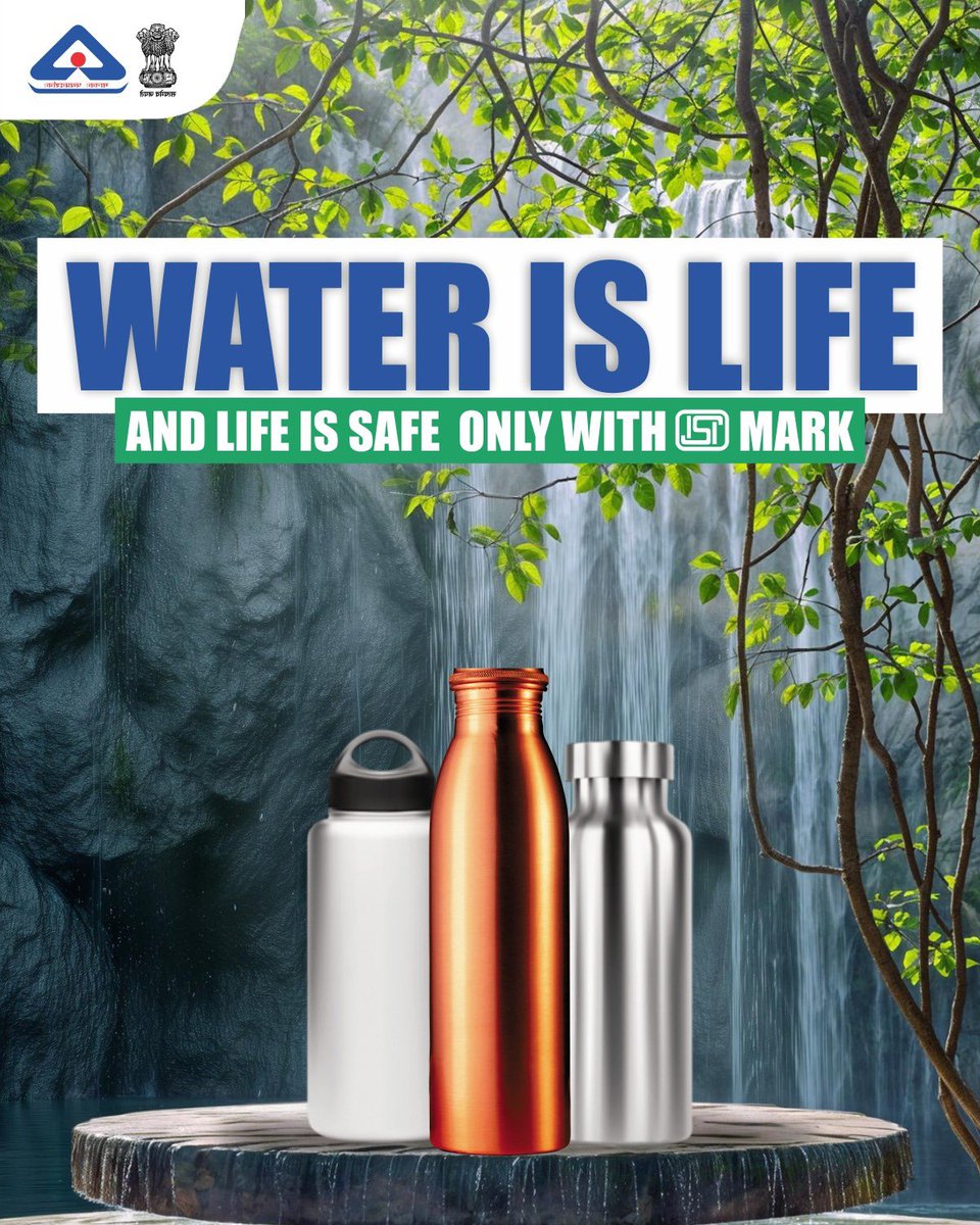 IndianStandards's tweet photo. Water keeps us hydrated and fresh. Carrying water is a good practice, but is your water bottle safe?

Always check #ISIMark before you choose your water bottle and rest assured of its safety. 

@DPIITGoI @CimGOI @jagograhakjago 
#BIS #WaterBottles #QualityManufacturing #Certified https://t.co/DGlMRcYmZz