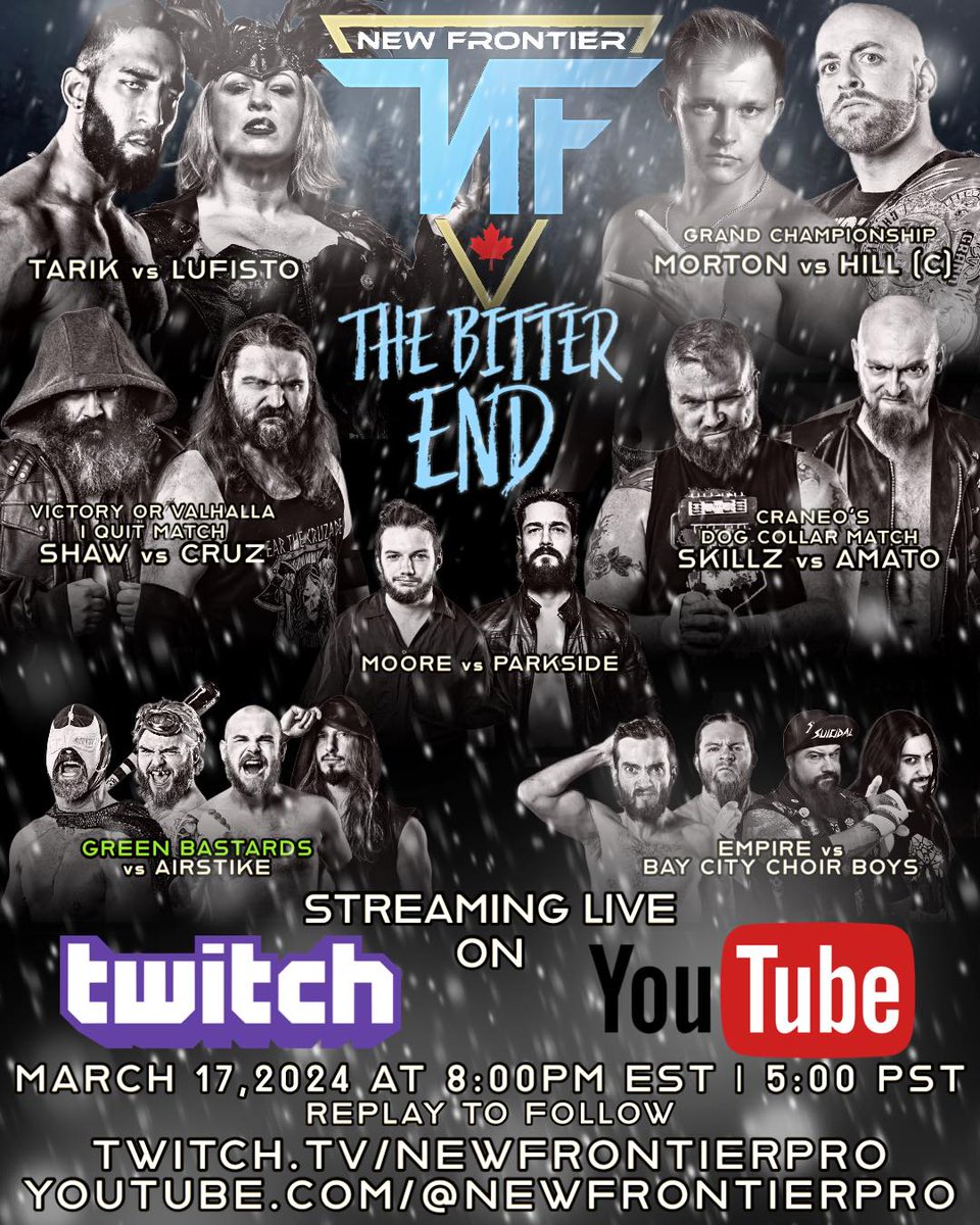 Tonight (03/17) Free on Twitch & YouTube. Stream starts at 8pm EST /5pm PST with replays to follow. Subscribe and See you Tonight. twitch.tv/NewFrontierPro youtube.com/@NewFrontierPro #WrestleMania #WWE #wrestling