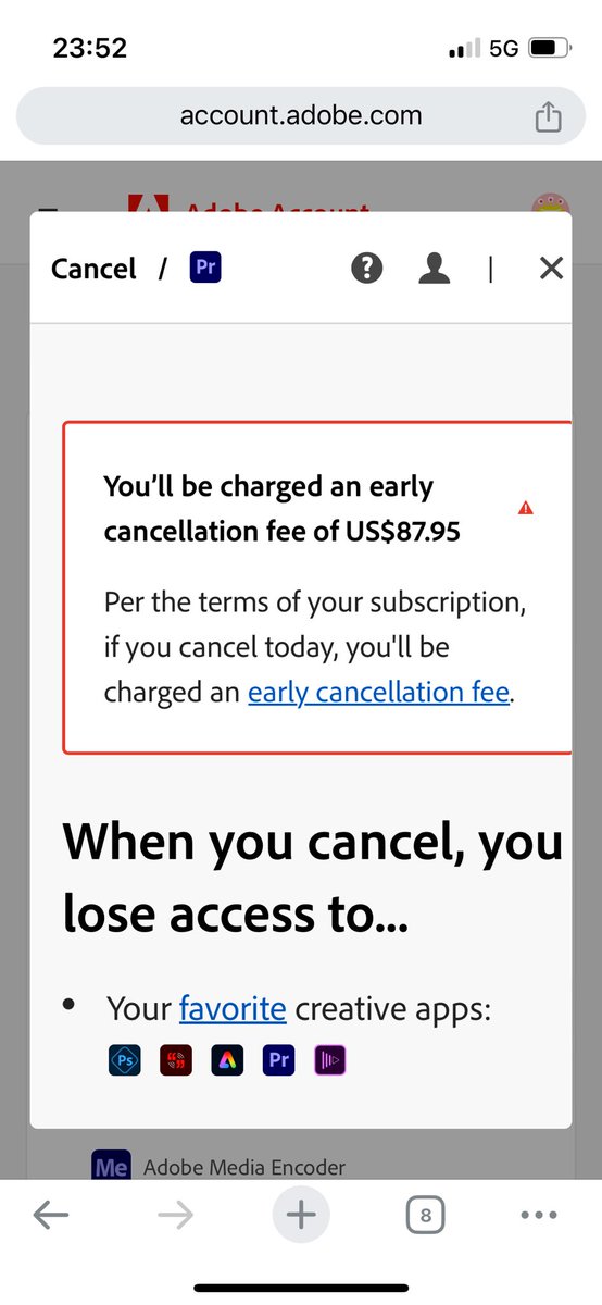I try to cancel my Adobe subscription trying to save what little I have. And I get hit with this?! I can’t even AFFORD TO CANCEL YOUR ROBBERY SCAM. Fuck you <a href="/Adobe/">Adobe</a>. $15/a month subscription…
