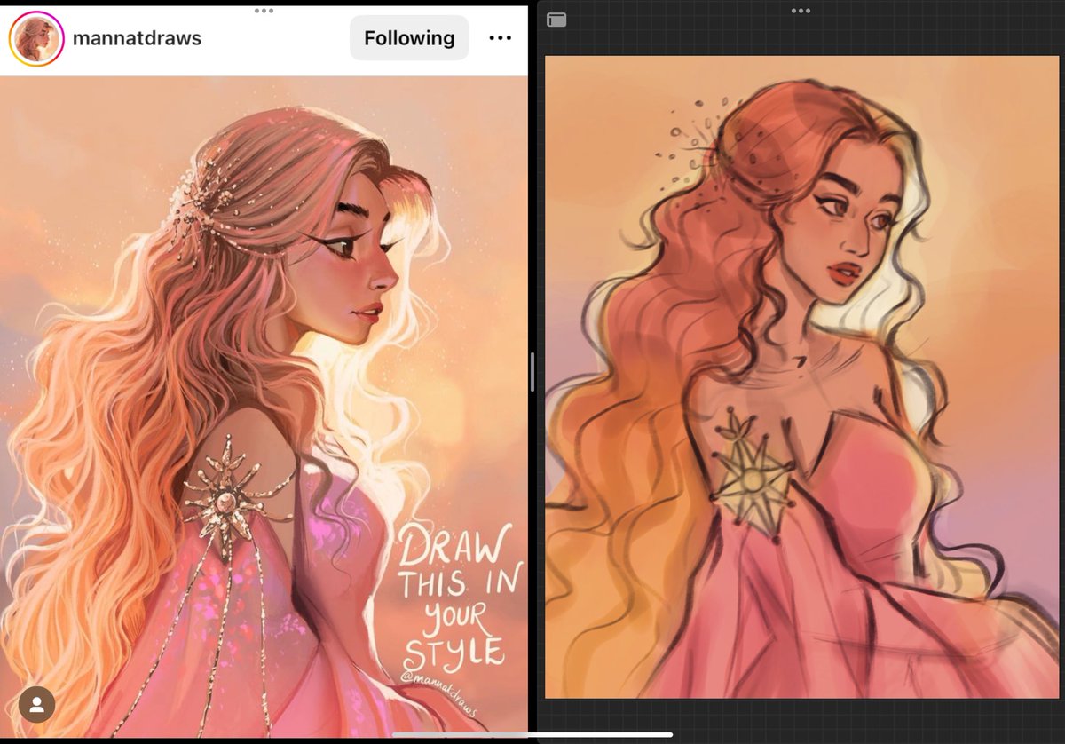artzxmel's tweet photo. Here’s a #wip from a #dtiys over on Instagram✨ mines on the right⭐️

#digitalart #illustration #procreate #DigitalArtist https://t.co/ZXfmuqKH8n