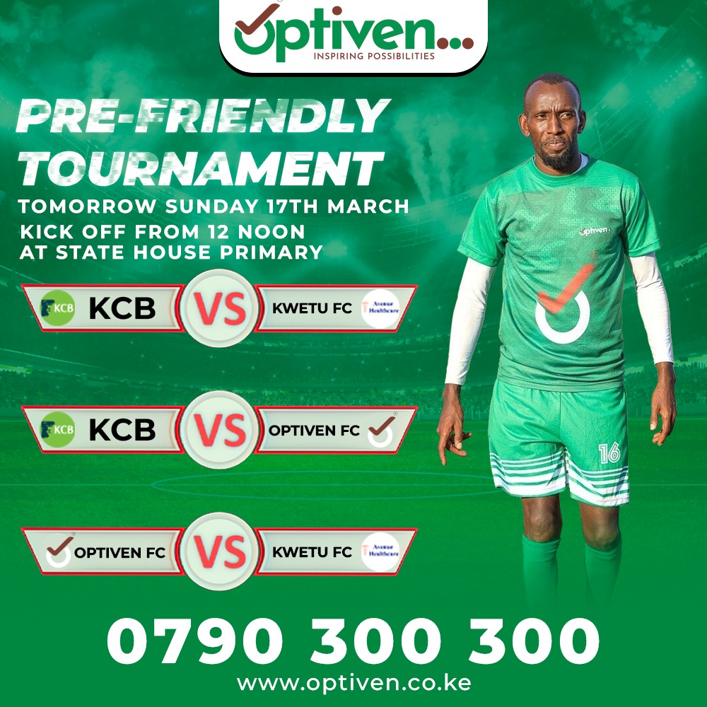 NGichuku's tweet photo. *Property ➕Money➕Health~all in one pitch.*
Come witness the Green Army *OPTIVEN FC* face off *KCB FC* and *KWETU FC* from *Avenue Healthcare* in a thrilling 3 soccer matches at STATE HOUSE PRIMARY GROUNDS.

#OptivenFC
@OptivenLimited https://t.co/kXL6k8HgKZ