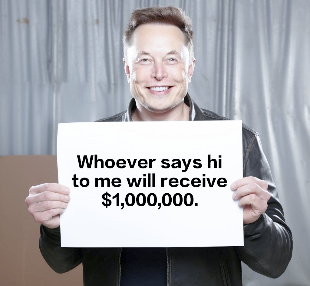 Whoever says hi to me will receive $1,000,000. - Elon musk