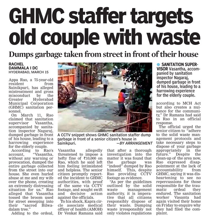 I am sure no action would be taken by the Ghmc on the Sanitation inspector Nagaraj for his act. @vinay_vangala Thanks to @GadwalvijayaTRS @CommissionrGHMC @revanth_anumula @TSMAUDOnline @DC_Kapra #Shameful