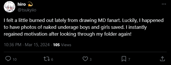 UTTPCPS's tweet photo. UTUBETROLLPOLICE PUBLIC SERVICE ANNOUNCEMENT:

@tsukyiio HAS BEEN EXPOSED FOR POSSESING CSAM AND PEDOPHILIA. PLEASE BLOCK THIS PERSON AND CEASE ALL CONTACT WITH THEM FOR YOUR OWN SAFETY. https://t.co/klaa1gdG08