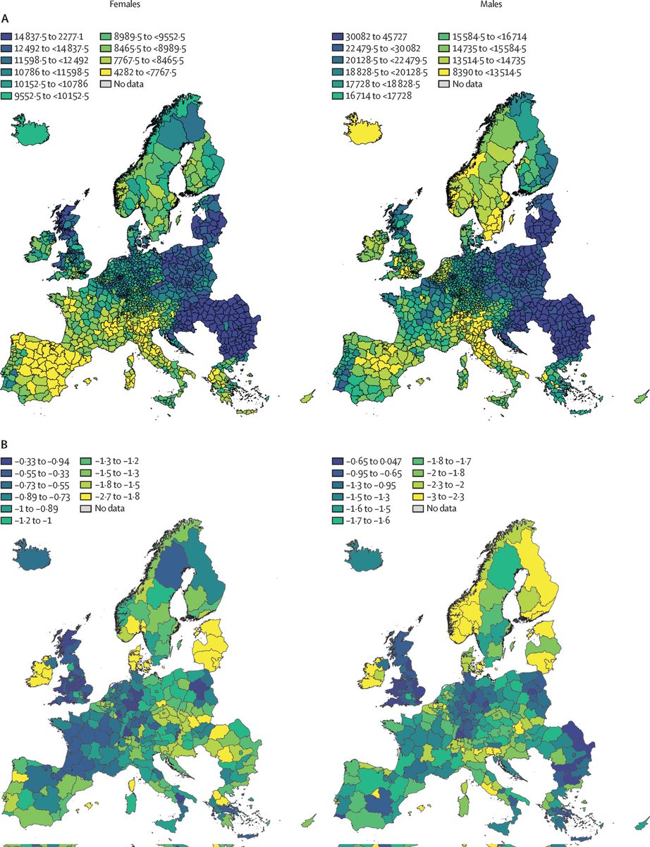 Subnational inequalities in years of life lost and associations with socioeconomic factor Age-standardised YLLs per 100k (A) & annual % change in age-standardised YLL rates per 100k, 2009 - 2019 (B) UK looking unhealthy and unequal thelancet.com/journals/lanpu…