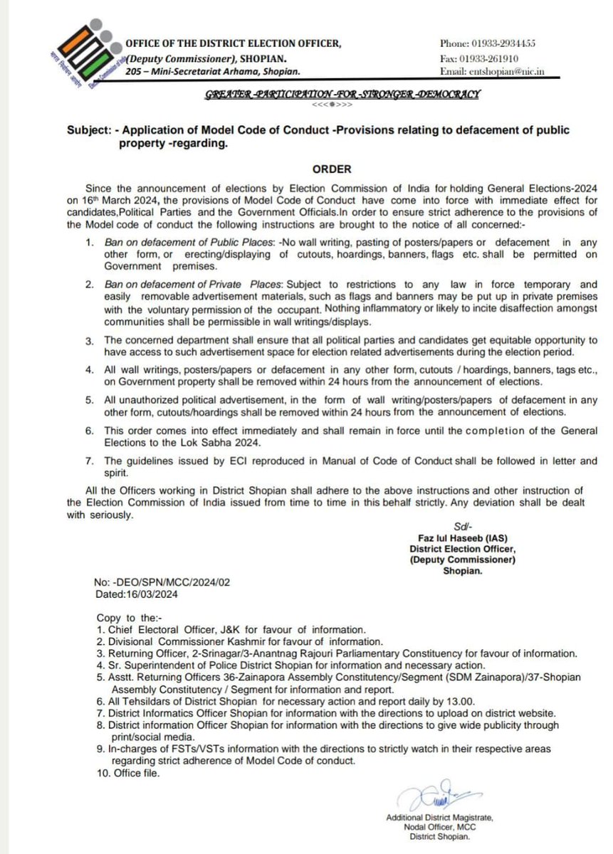 Informationspn's tweet image. #ModelCodeofConduct
Provisions relating to defacement of public property👇
@diprjk 
@ceo_UTJK 
@dmshopian 
@ddnewsSrinagar