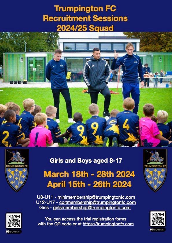 TrumpingtonFC's tweet photo. We’re looking forward to welcoming our trailists this week. Want to sign up? Details 👇🏼 https://t.co/u9jZdVrxlA