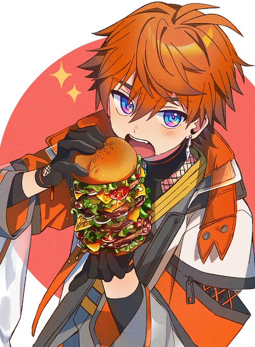「ハンバーガー 上半身」のTwitter画像/イラスト(新着)