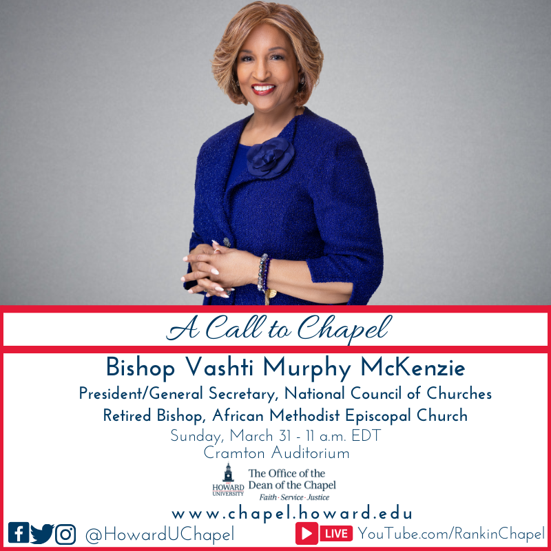 On Sunday, March 31, we will hear from the Bishop Vashti Murphy McKenzie, president/general secretary of the National Council of Churches and retired bishop of the African Methodist Episcopal Church. Join us in Cramton Auditorium at 11 a.m. All are welcome! #faithservicejustice