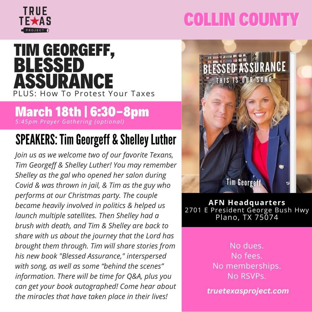 cdclaterbaugh's tweet photo. Come and see Shelley Luther and Tim Georgeff, hear their story of challenges and triumphs, and get a book signed!!!
#BlessedAssurance
#timgeorgeff
#ShelleyLuther
#trialsandtribulations
#ChallengeAccepted
#challenges
#TriumphsAndChallenges
#triumphs
#truetexas
#TrueTexasProject https://t.co/MfBblltDjX
