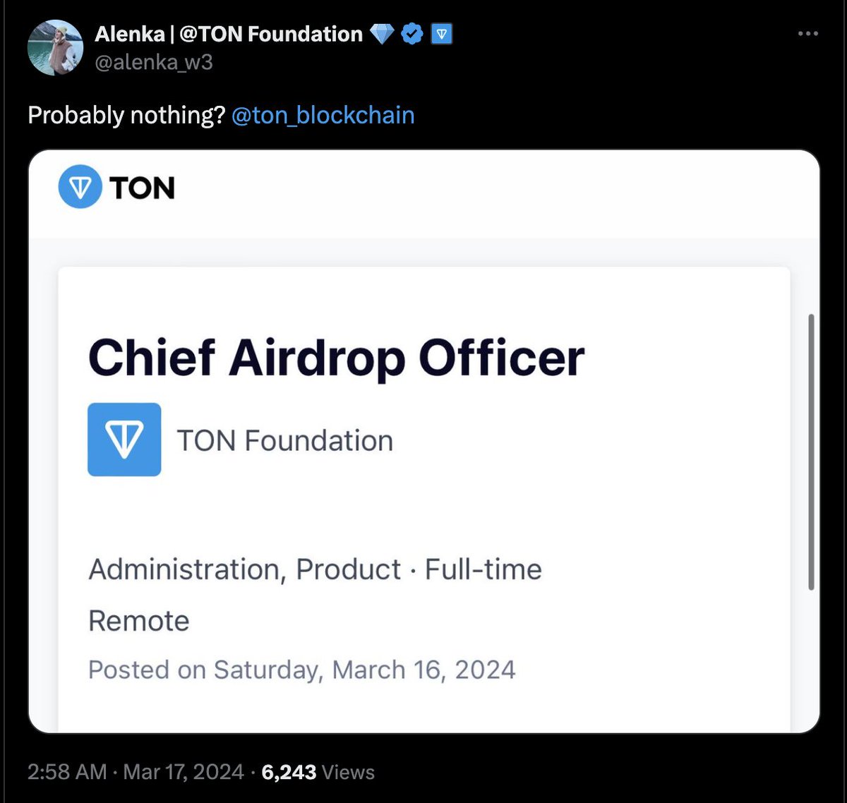 居然来真的!! 基金会: "TON会是meme币的新SOL" 顺便发布了meme币主管和首席空投官的招聘, meme + 空投TON想不热闹不起飞都难🔥要不我去试试应聘?