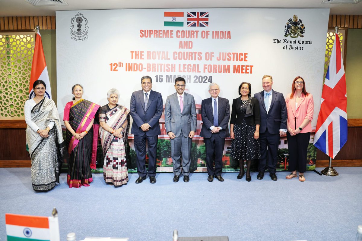 Under the aegis of the 12th Indo-British Legal Forum Meet, the British Delegation headed by The Right Honourable Sir Geoffrey Vos, Master of Rolls visited the Supreme Court of India. On the first day of the visit, the delegation shared the dais in Chief Justice DY Chandrachud 's