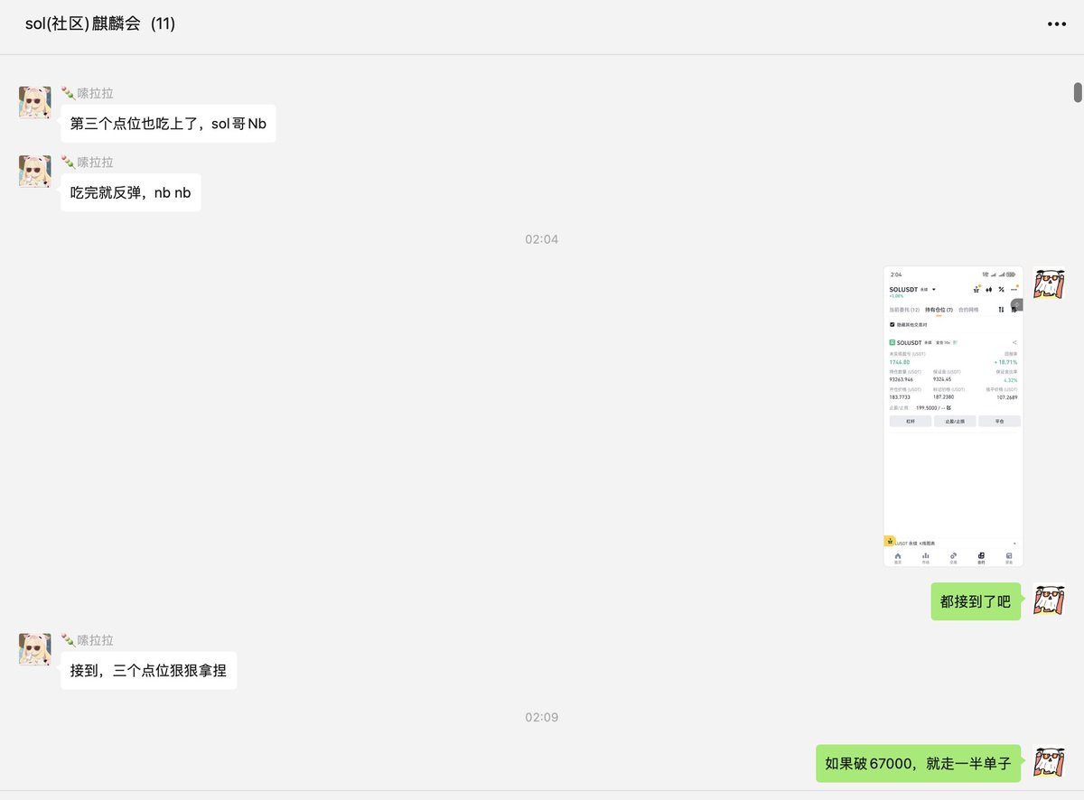 SOL夜间策略复盘：成功接针，吃了10个点

受到大盘影响，昨天虽然没有在走到止盈点199.5，但是我们成功接针，在按照攻略178成功接针，晚上紧急通知兄弟们在189.5成功卖出。

天天给大家强调强平的重要性，昨天重198回调到178整整20个点，多少兄弟没有按照要求控制强平爆仓了？

我们的策略就是求稳为主，进可攻、退可守。

PS：关注SOL三年，每天只在SOL身上赚500-1500U，饭要天天吃，而不是一次性撑死。