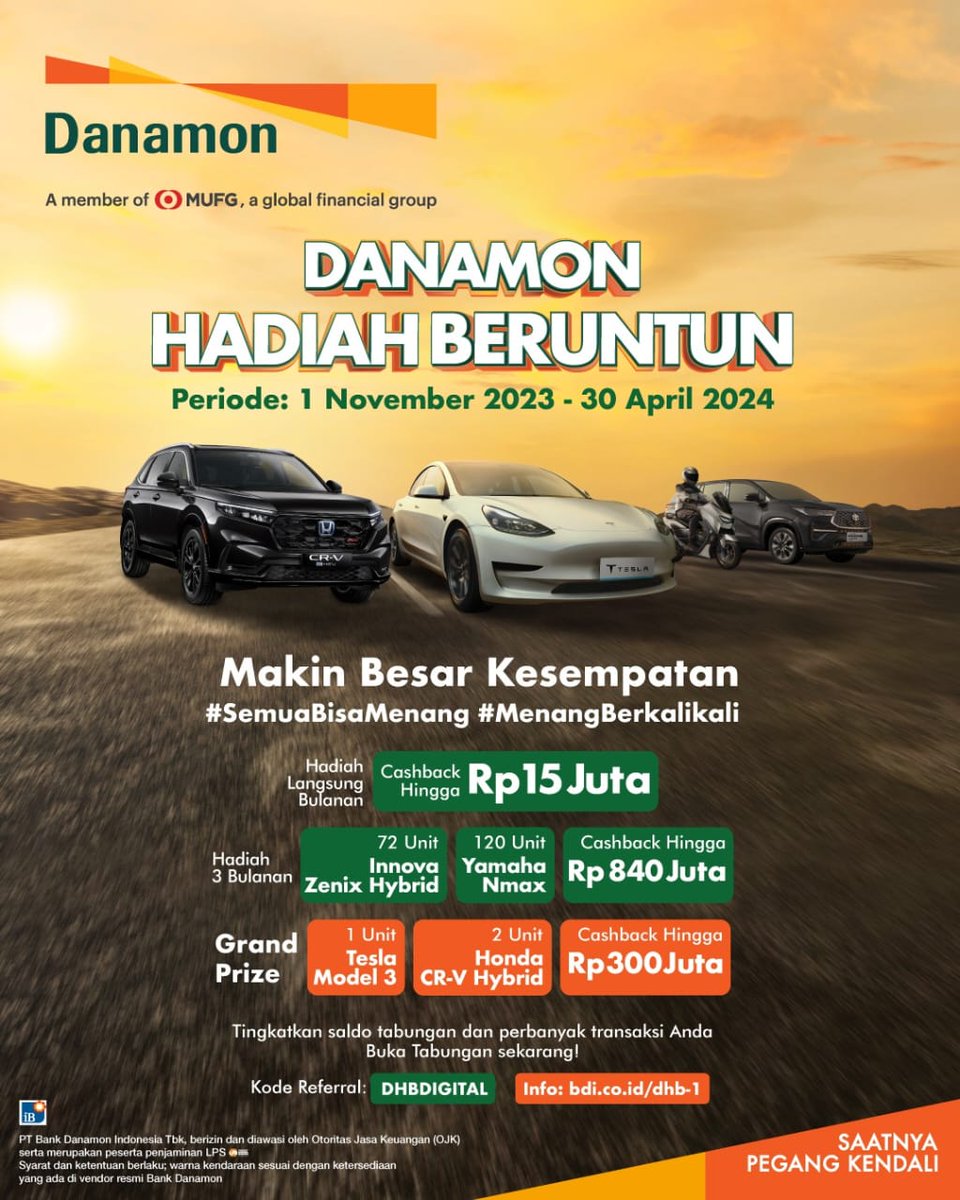 Berdoa yuk, siapa tahu dapat hadiah idaman ada Tesla, Honda CR-V Hybrid, Innova Zenix Hybrid Grand prize dari <a href="/danamon/">Danamon</a> dalam program Danamon Hadiah Beruntun. #SemuaBisaMenang  #MenangBerkalikali
