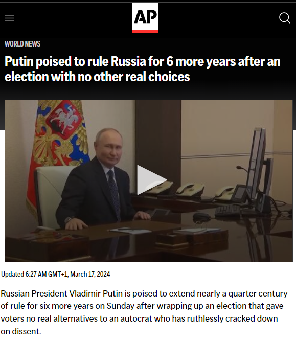 zei_squirrel's tweet photo. Western media class on Russian elections: "There was no real choice offered."

Western media class on US elections: "The choice facing the American people is a really stark one: A lifelong Zionist genocidal war criminal versus another lifelong Zionist genocidal war criminal." https://t.co/9NFZvq9Myf