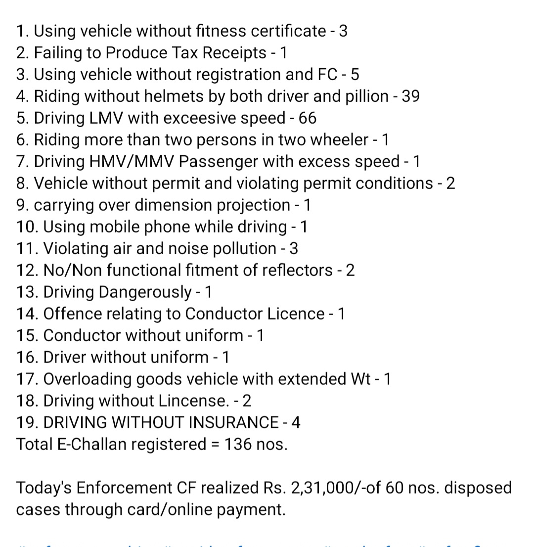 DTOkamrupR's tweet photo. Enforcement drive report of Kamrup (Amingaon) district on 16-03-2024 given as follows: @CMOfficeAssam @MORTHIndia https://t.co/K8piGgRJCL