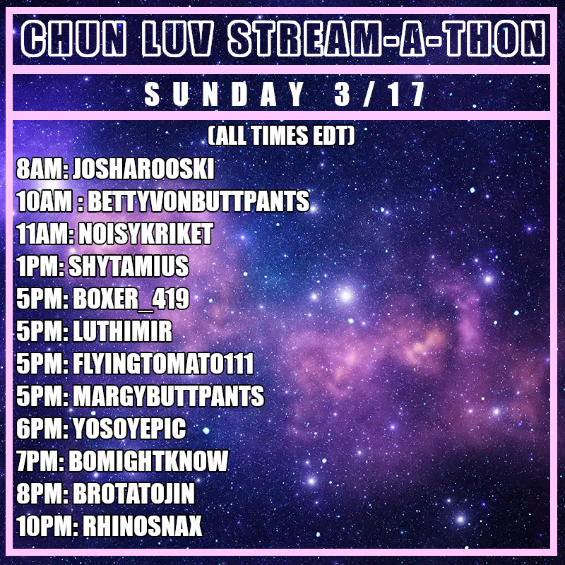 shytamius's tweet photo. Sunday starts Shy's Throwback Week in observance of the Chun Luv Stream-a-thon! All tips/bits/sub revenue will be donated at the end of the week to Chun's Gofundme. https://t.co/H5QXCwusTG https://t.co/bkaLMDce7Z