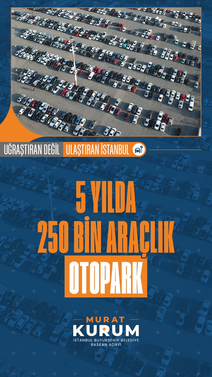 Kararlıyız, İstanbul’un park sorununu kalıcı olarak çözeceğiz. 250 bin araçlık yeni otopark yapacağız. İSPARK’ta %25 indirim uygulayacak ve ilk yarım saat ücretsiz hizmet vereceğiz.