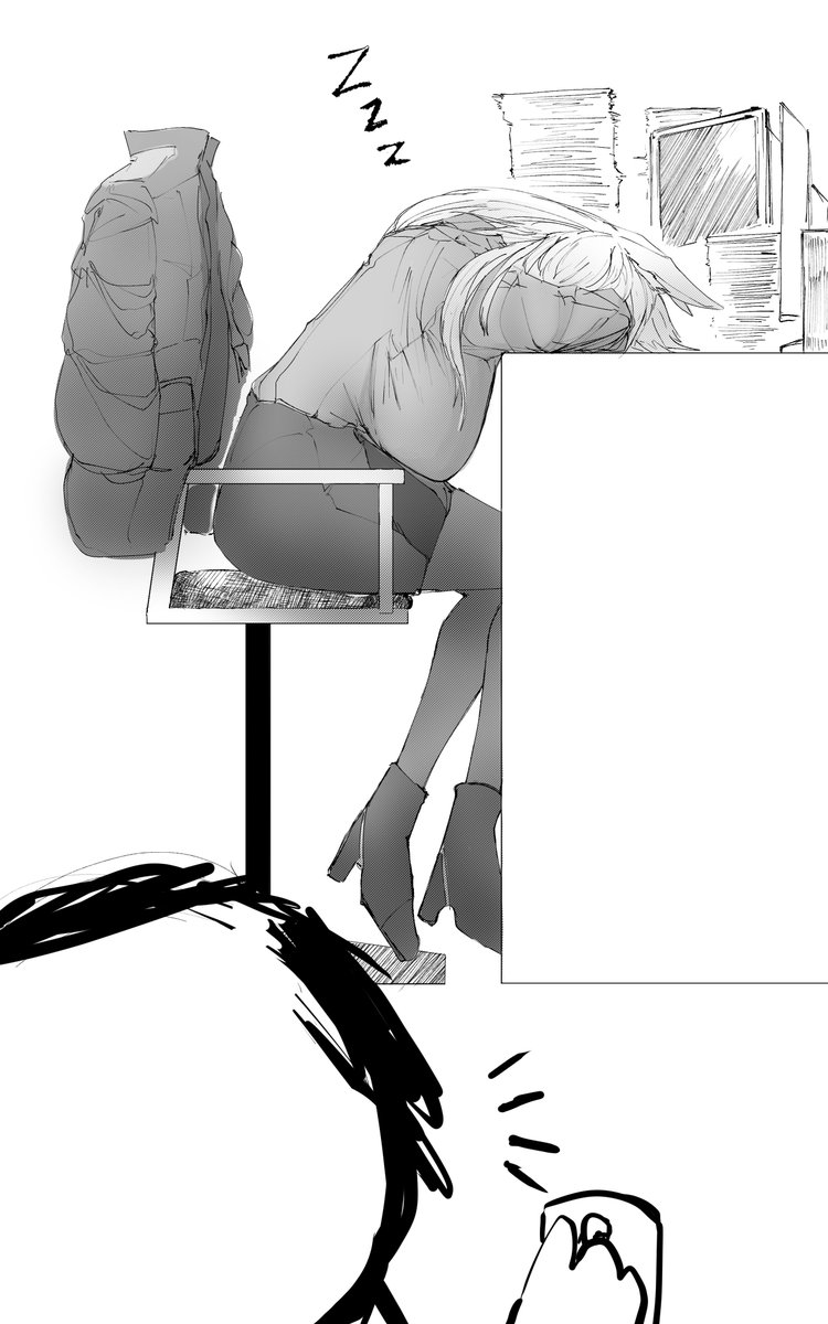 #ブルアカ 
業務を終え仮眠を取るカンナにイタズラをする先生(1/2) 