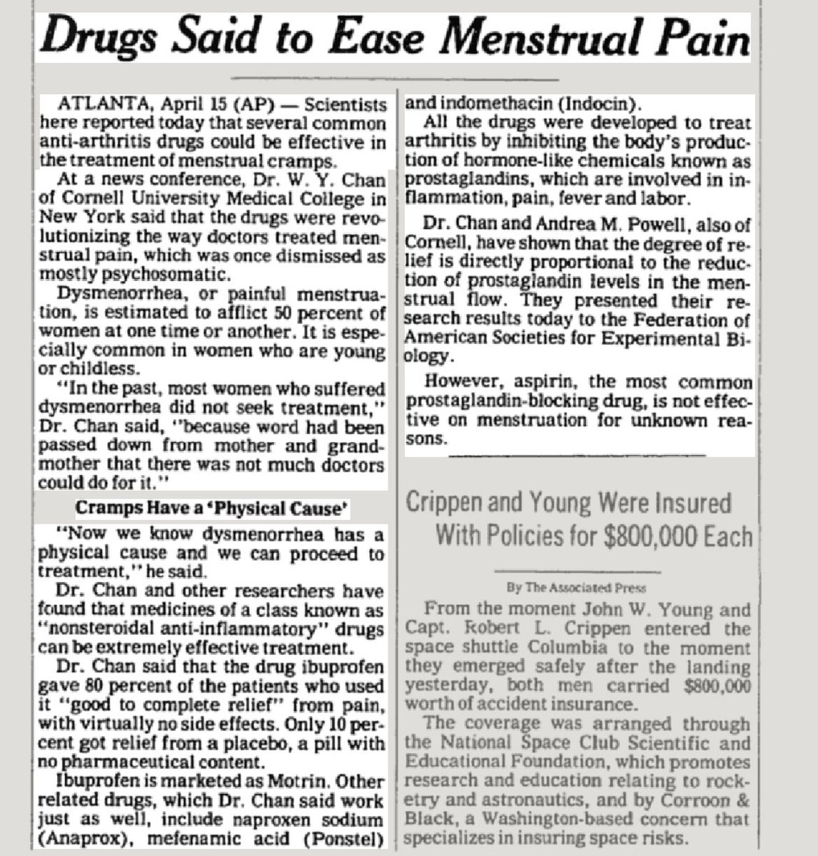 I was today year's old when I learned they used to think menstrual pain was psychosomatic & the doctor who thought to try ibuprofen was considered a revolutionary