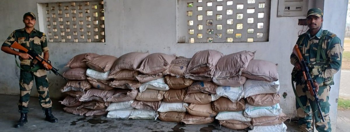 In drive to curb trans border smuggling, vigilant #Bordermen of 45 Bn #BSF seized 2350 kgs sugar on Indo-Bangladesh international border in Dstt- South Salamala Mankachar (Assam) #FirstLineOfDefence