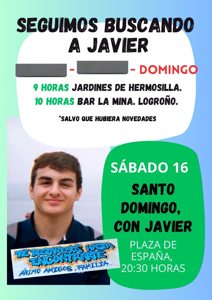 Seguimos buscándote Javi y no vamos a parar hasta tenerte en casa