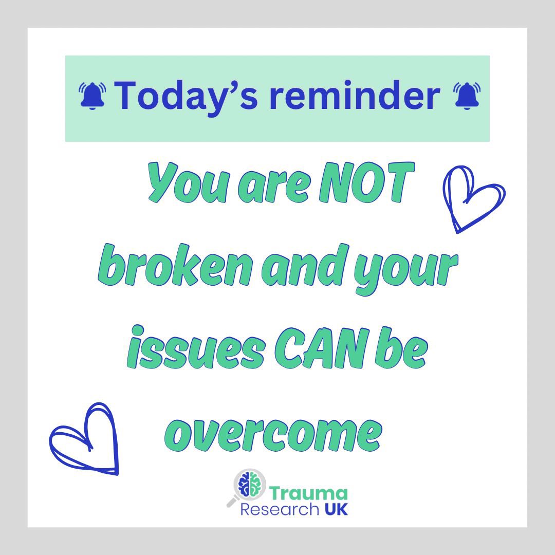 Please believe us when we tell you that you are not broken. Here at Trauma Research UK, we believe that everyone can overcome their issues, no matter how complex they are or how long they have lived with them💙💚
