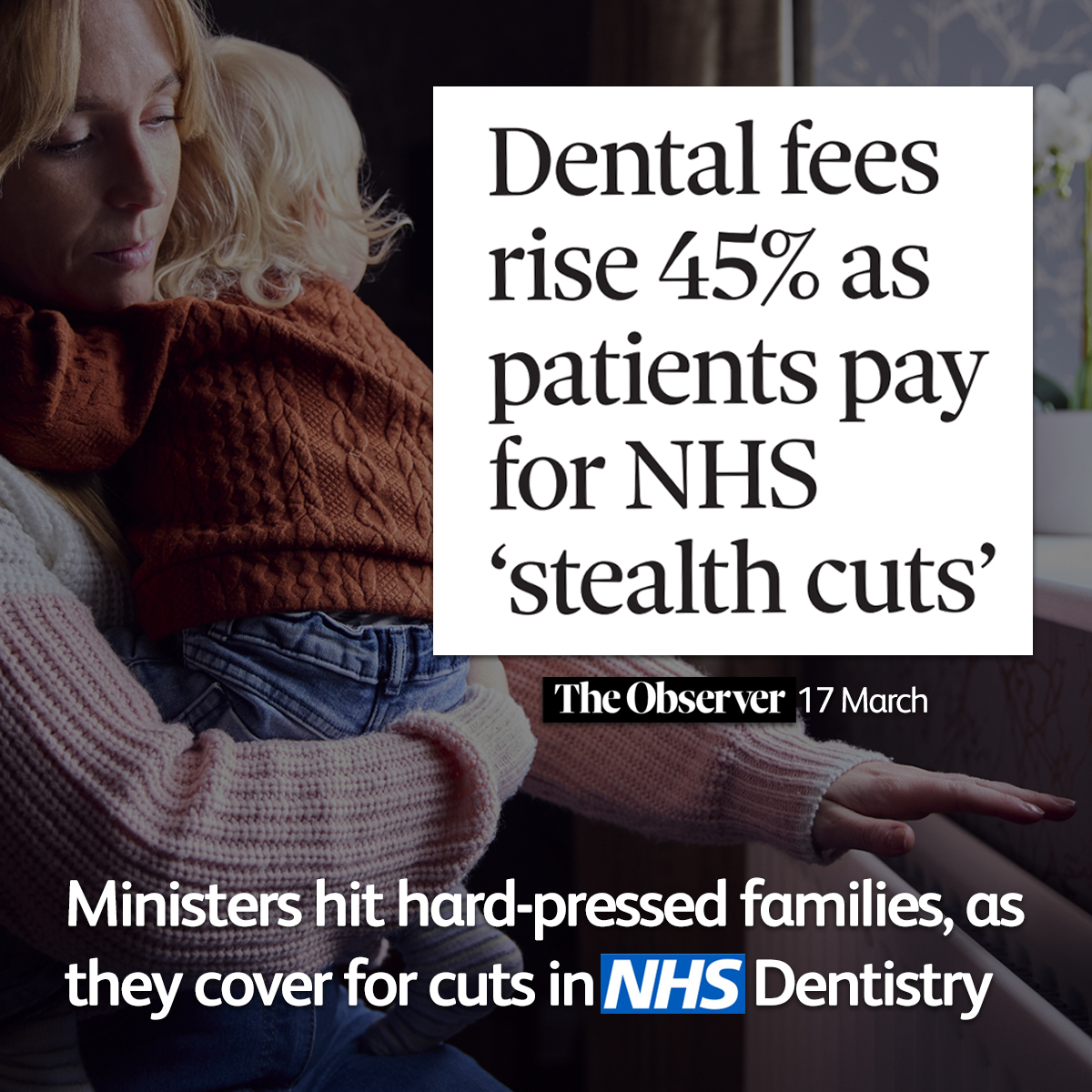 Ministers have used NHS charge hikes as a substitute for decent investment.

They are hitting the patients who need us most.

There's not a penny of a 'new' money in Government's so-called 'Recovery Plan.'

Our patients deserve better. Sign here: 38d.gs/SaveNHSDentist…
