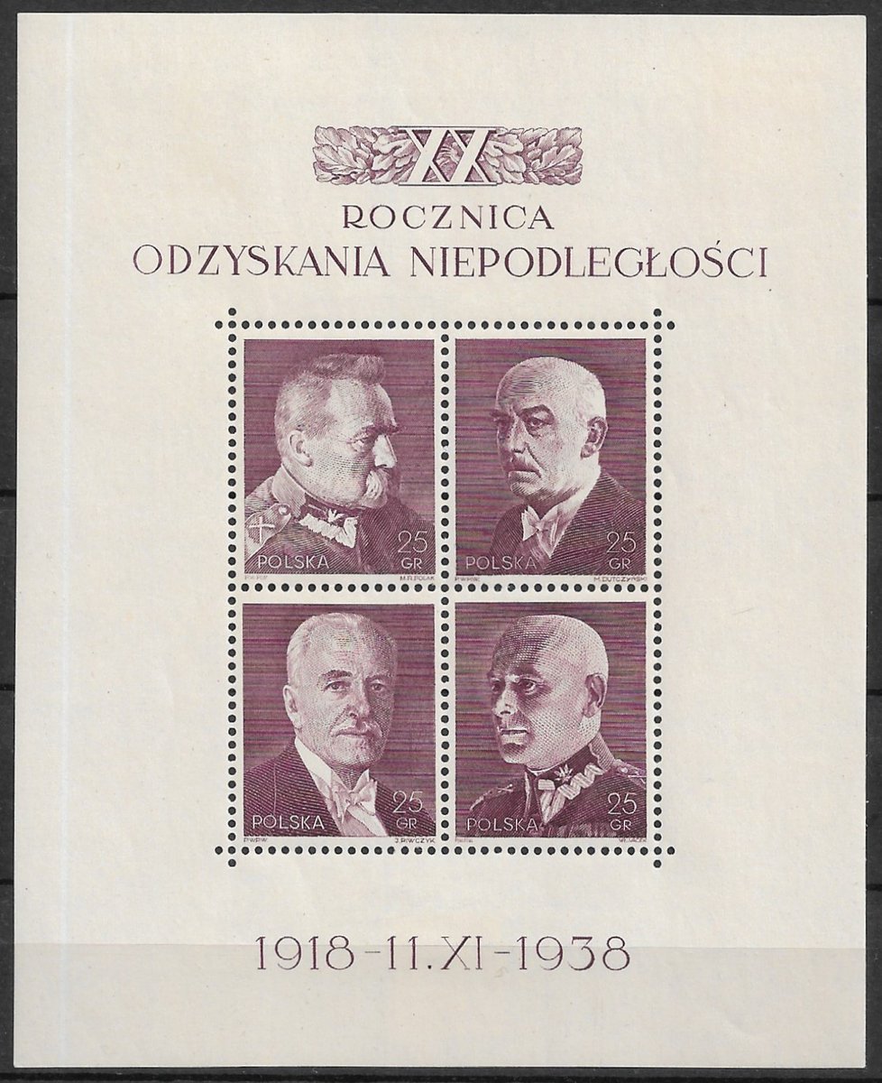 merkkeilija's tweet photo. Puola oli ollut 20 vuotta itsenäinen 11.11.1938. Silloin julkaistiin pienoisarkki 20-vuotisen itsenäisyyden kunniaksi, kuten Postimerkkeilijä Bloggaa -blogi kertoo. #puola #poland #polska #pienoisarkki #miniaturesheet #itsenäisyys #filatelia #postimerkkeily #philately https://t.co/KpnA5ACFsr