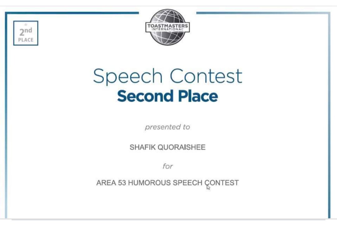 2nd place at the Area Humorous Speech contest on 3/16/2024