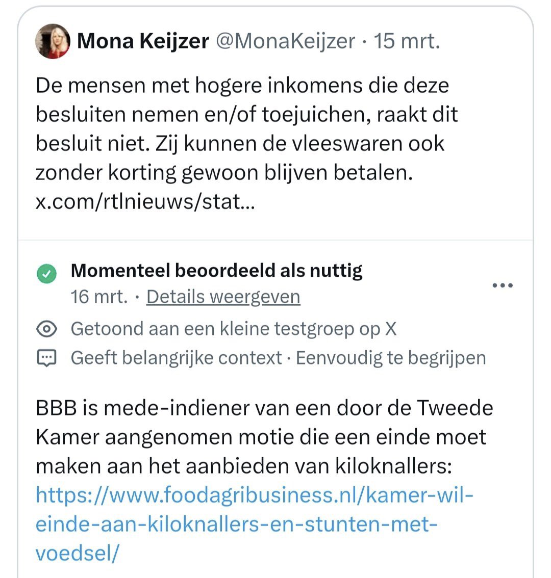 Ik geloofde dit eerst niet, maar de BBB is dus zélf mede indiener van de motie tegen kiloknallers. 🥲🥲🥲
