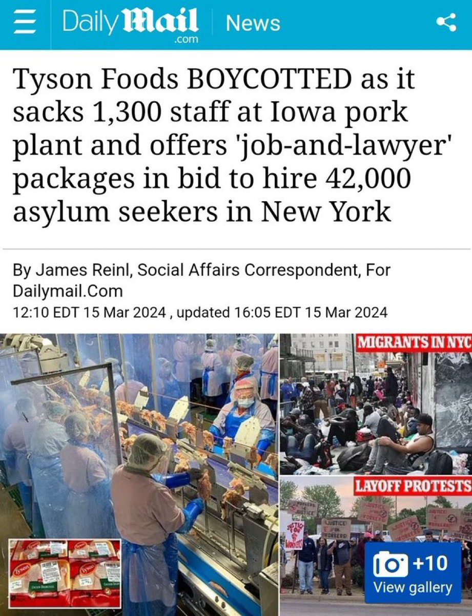 This is y we’re boycotting Tyson Foods. They’re FIRING AMERICANS so they can hire 42,000 ILLEGAL IMMIGRANTS. They’re giving jobs to ppl whose very presence here is a crime. They’re even offering lawyers to help them continue committing the crime! #BoycottTyson #BoycottTysonFoods