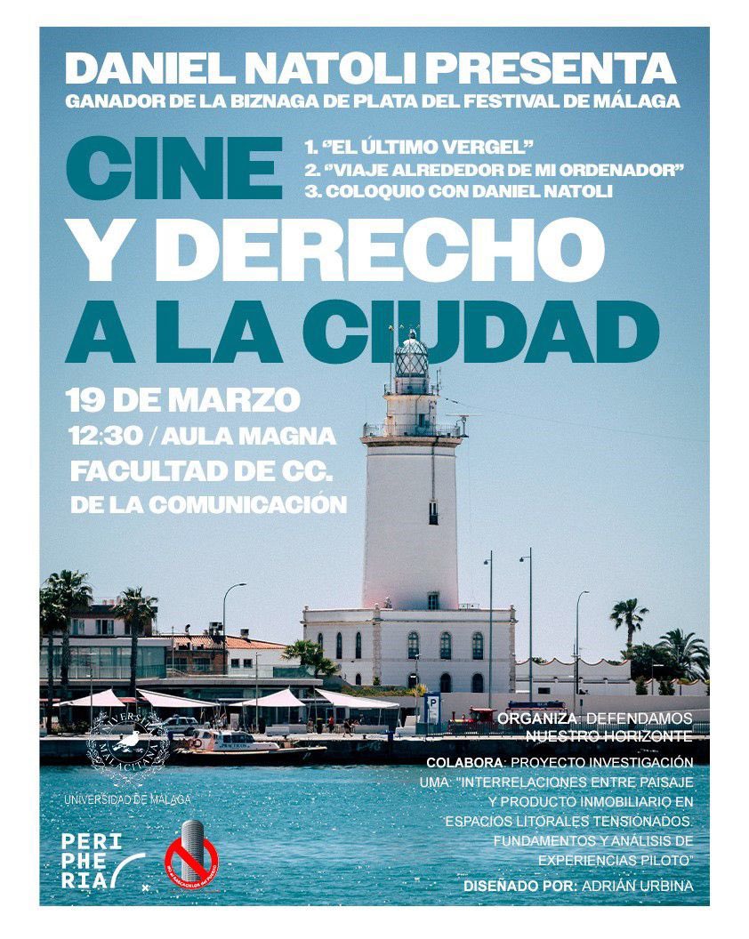 noalrascacielos's tweet photo. Os invitamos a la jornada “Cine y derecho a la ciudad” en @comunifac de @infouma a través de la obra de @d_natoli, ganador de la Biznaga de Plata por su corto “Un viaje alrededor de mi ordenador” en @mafmalaga. Entrada gratuita. 19 marzo, 12.30h, Aula Magna, Fac. Comunicación. https://t.co/nK125ro2QO