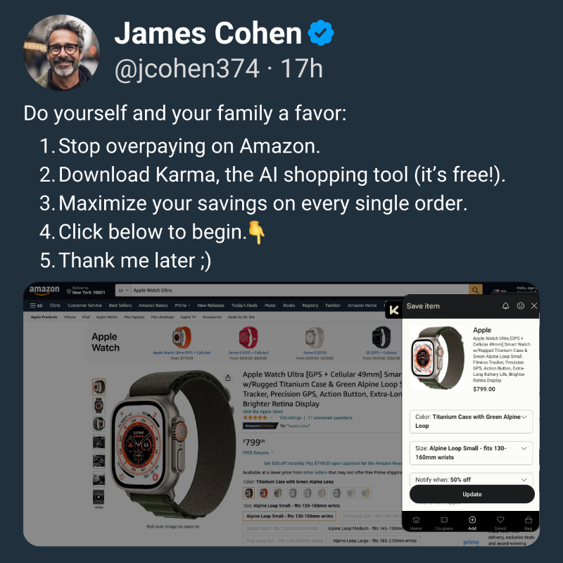 karma_shopping's tweet photo. Karma: Your Key to Hacking Amazon Prices.