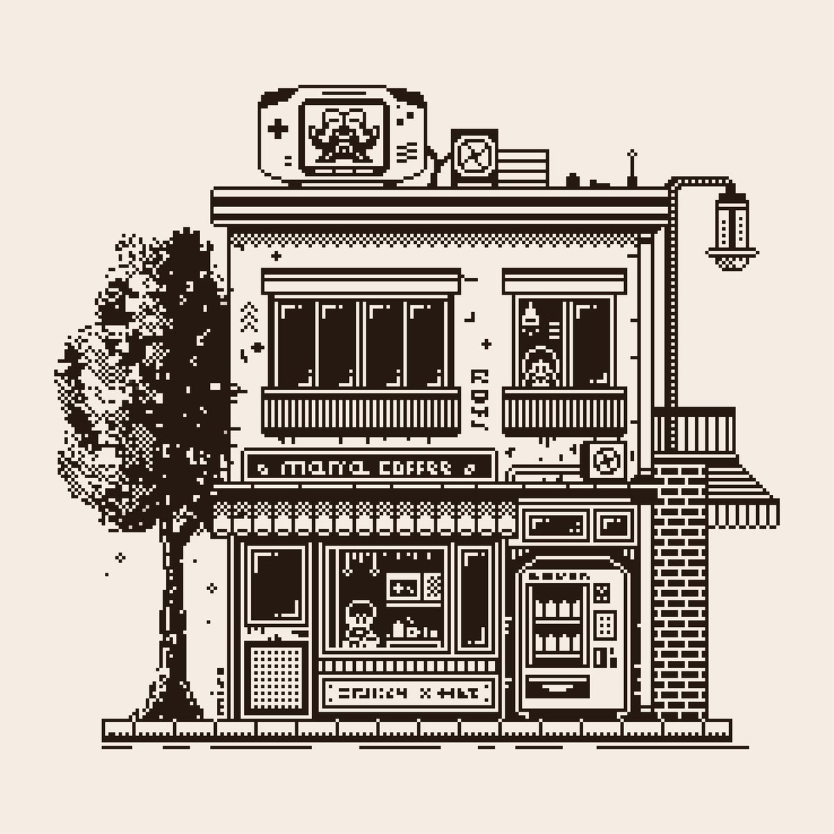 Devanture d’un café rétro-gaming #Pixel #pokemon #8bit #pixelart