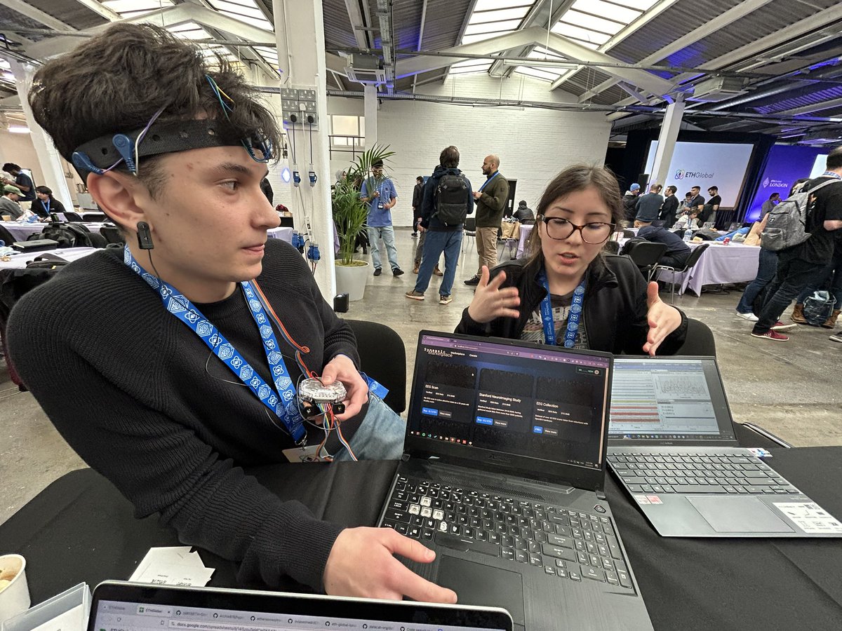 Judging at #ETHGlobal London. Amazing projects being built on #FVM. One team was completely new and didn’t know each other before the event. And another assembled and integrated an OSS EEG device to record brain scans as NFTs.