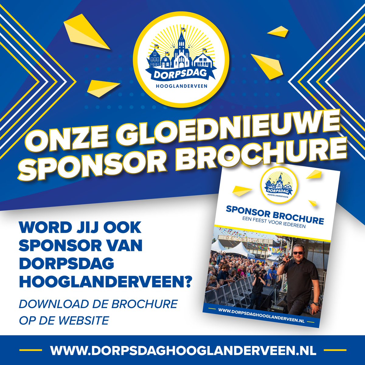 Zaterdag 29 juni bruist Hooglanderveen van de activiteiten en optredens tijdens de jaarlijkse Dorpsdag. Maak jij onze dorpsdag mede mogelijk? Bekijk hier onze volledig vernieuwde sponsorbrochure met alle mogelijkheden: dorpsdaghooglanderveen.nl/sponsorbrochure.