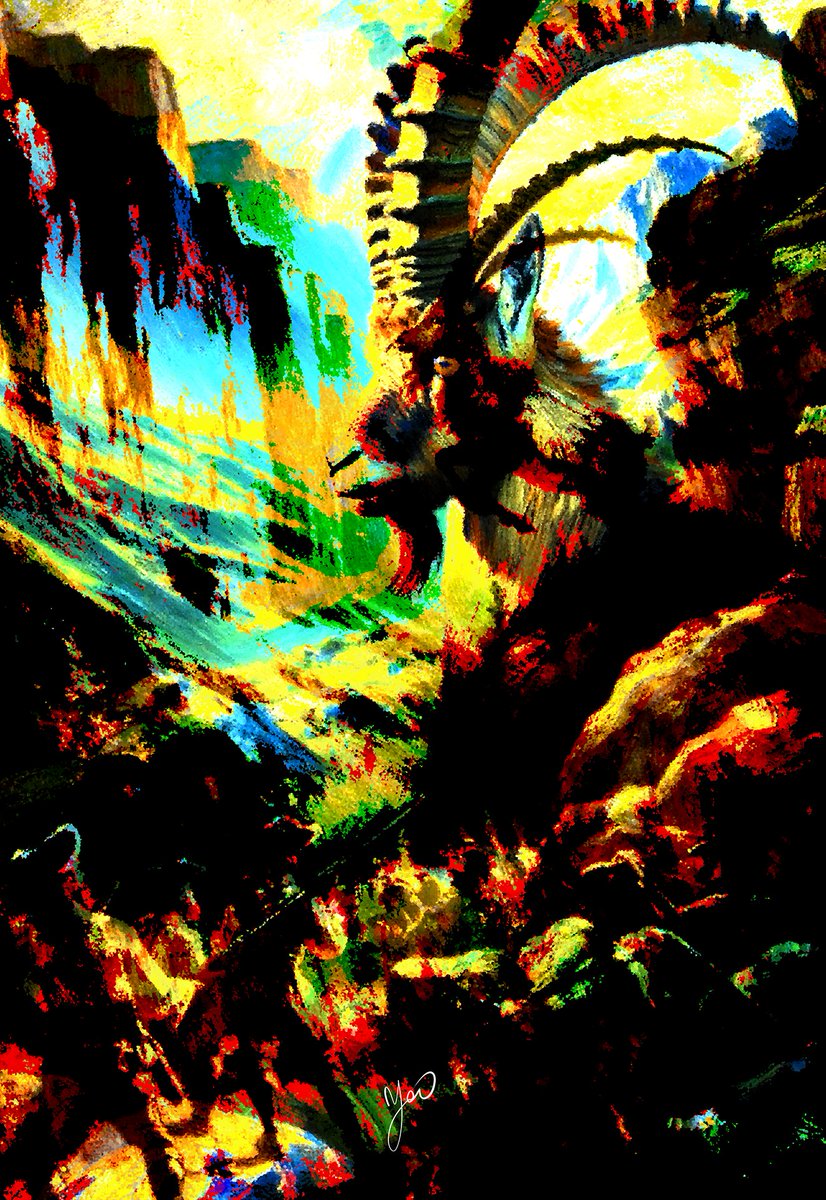 YeoStractor's tweet photo. RIP Portuguese Ibex 🐐💔 

Once thrived in Portugal &amp; N. Spain, this unique Ibex variant had a cool brown coat &amp; chunky horns. 

Human hustle - hunting &amp; more - pushed them to extinction by the 19th cent. Efforts to bring 'em back failed. 

A sad #ExtinctionStory #nftart https://t.co/KgOakIOfU8