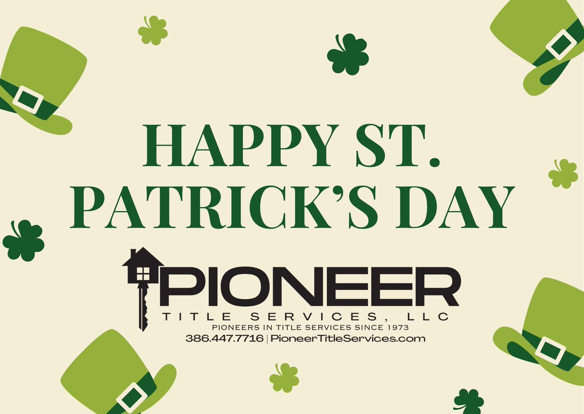 🍀 Happy St. Patrick's Day from Pioneer Title Services! 🌈 May your day be filled with luck, laughter, and the joy of celebrating Irish traditions. Wishing you a pot of gold at the end of your rainbow! 🌟 #StPatricksDay #PioneerTitleServices #LuckOfTheIrish 🍀🎉