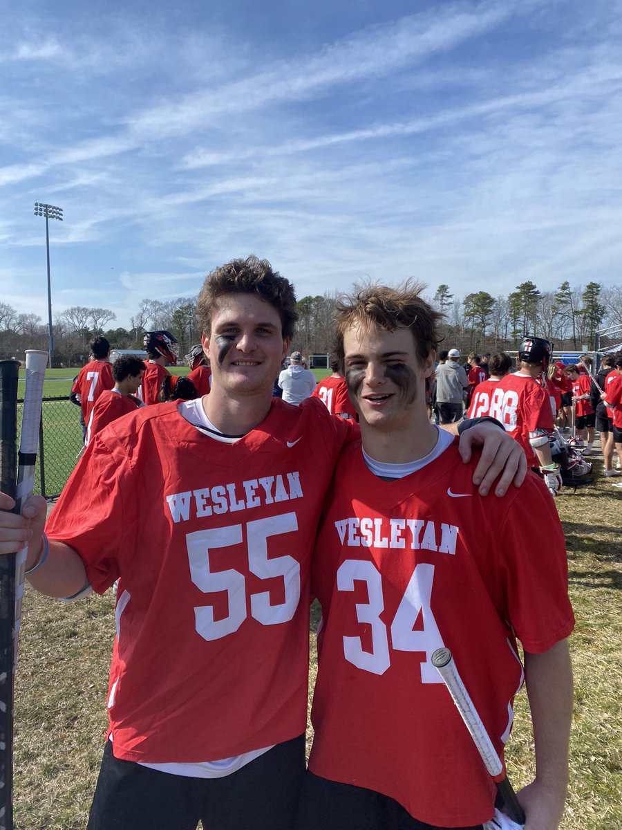 Congrats to @wes_mlax on the Little Three win at Williams and the 5-0 start. Our guy Sam Jewett with a big day (an honorary football guy) and two of our guys here Jack and Charlie. Two sport athletes exist at Wesleyan. Keep grinding. #RollCards