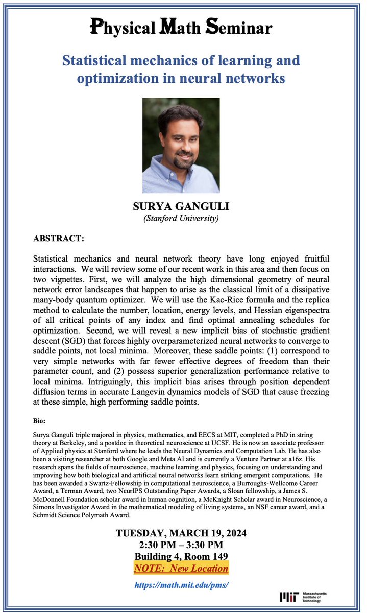 Looking forward to giving the Harvard Physics Colloquium this Monday and the MIT Physical Math Seminar this Tuesday, and to catching up with colleagues in Cambridge!