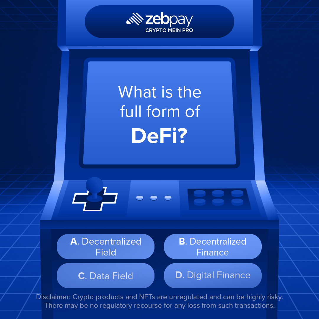 zebpay's tweet photo. A true Crypto Pro will DeFi-nitely be able to guess this! Share your answers in the comments below 👇🏼
We will pin the right answer along with more about the Crypto term later!
#ZebPay #CryptoCommunity #CryptoMeinPro
#CryptoPacks #CryptoTrading #CryptoInvestor https://t.co/sHTVrRYk7M