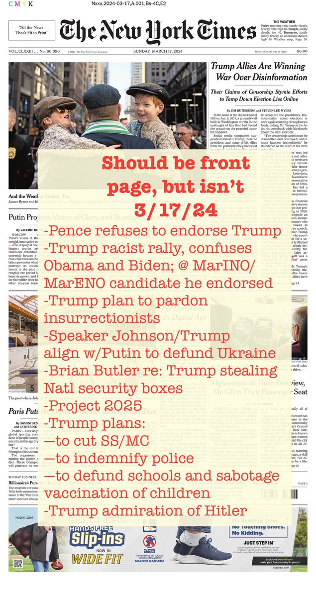 FixMediaNow's tweet image. A 🧵The @nytimes is failing democracy &amp;amp; being run as a Trump/GOP protection racket. Editorial #FrontPage CURATION shapes narrative. What is - and isn’t prioritized - reflects opinion &amp;amp; bias.
1/n
cc: @MarkJacob16 @ruthbenghiat @RachelBitecofer @mtomasky @anatosaurus @AnandWrites