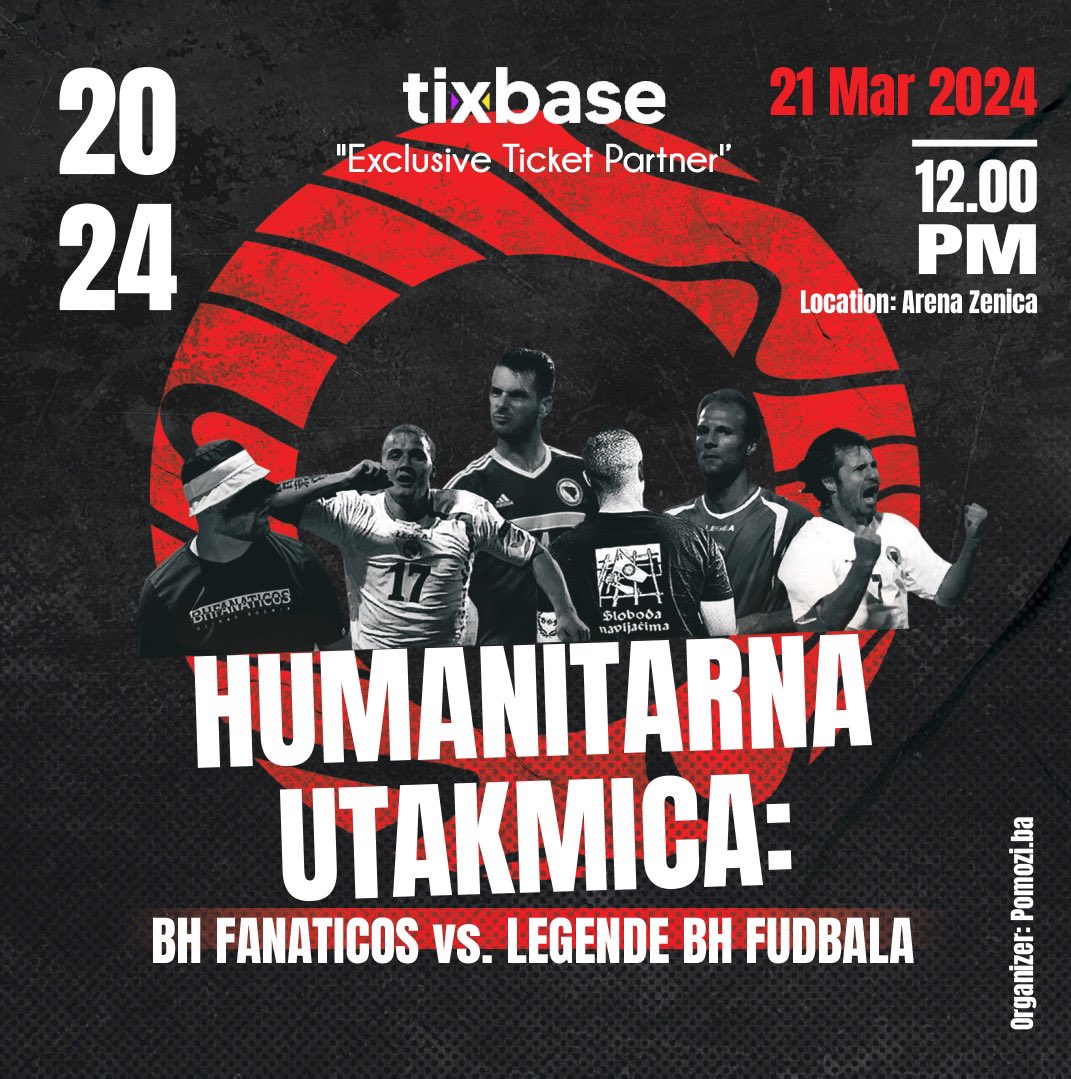 🌟 Let's kick off a day of football and giving! ⚽ Join us at Zenica Arena as we support a great cause and cheer on our national team. Don't miss out! 

tixbase.com/event/humanita…

#HumanitarianMatch #BHFanaticos #SupportOurTeam 🙌