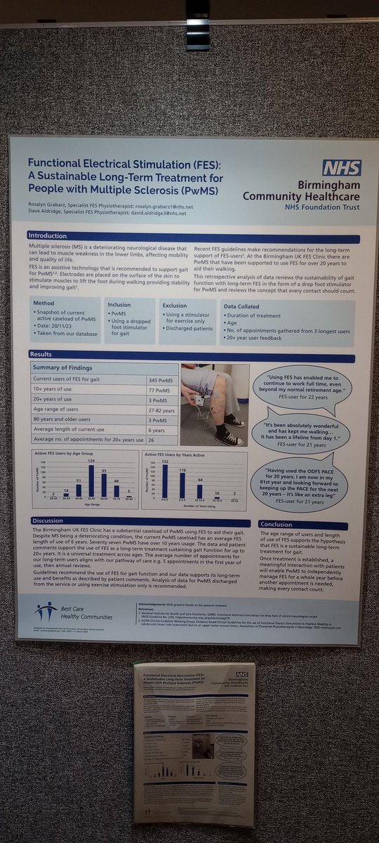 Congrats Dave and Ros! Great poster celebrating the longevity of FES treatment🥳 @AsrBchc @TherapistsInMS @BCHCRKIRBY #MSTConf24